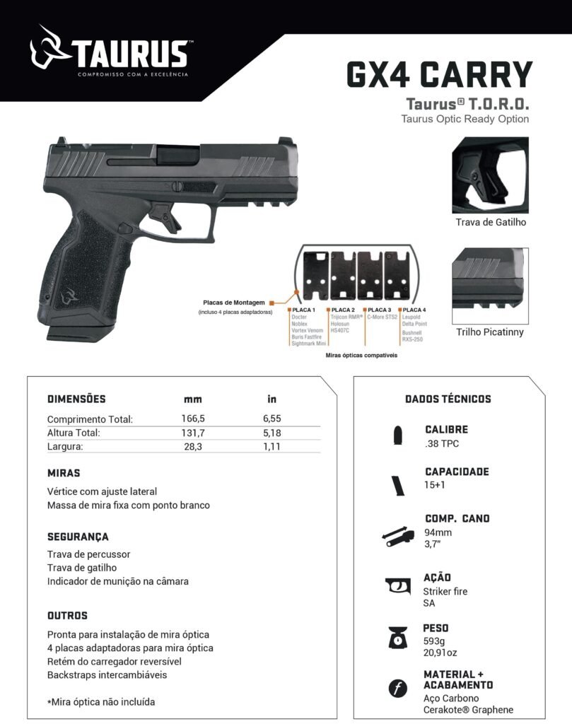 Pistola Gx4 Carry Toro 38 TPC, comprar armas, venda de armas, armas paraguai, arma no paraguai, armas no paraguai, casa das armas, calibre 38, armas de fogo